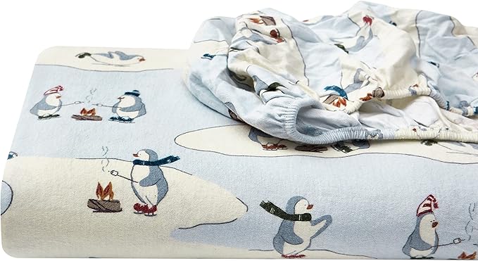 Eddie Bauer - Full Sheets, Cotton Flannel Bedding Set, Brushed For Extra Softness, Cozy Home Decor (Skating Penguin, Full)