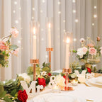 Hurricane Candle Holders Set of 6 Metal Candlestick Holder for Glass Taper Tall Candle Holders with Crystal Chimney Tube Candles Stands for Home Decor, Christmas, Dinning (6, Rose Gold)