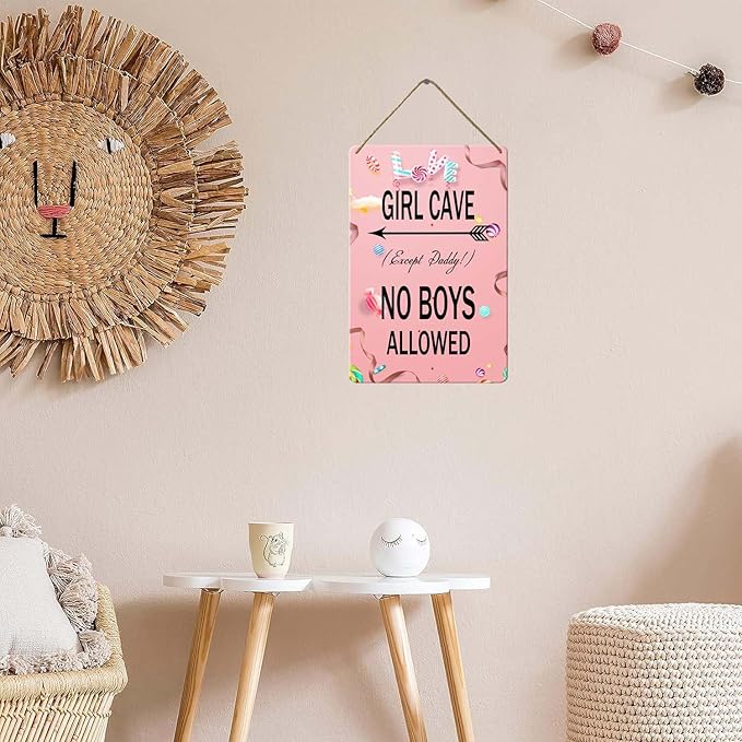 Wood Sign Girl Cave Sign, 8x12 Inch, Little Baby Girl Room Decor Bedroom Wall Decor