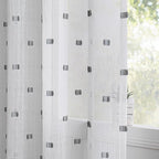 MYSKY HOME White Curtains for Bedroom 63 Inch Length Long Sheer Curtains for Kids Room Nursery Curtains with Grey Patched Design Rod Pocket Privacy Window Drapes Dining Room 52" x 63" 2 Panels