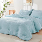 HYMOKEGE Lake Blue Full Size Comforter Sets Seersucker 7 Pieces, All Season Luxury Bed in a Bag for Bedroom, Bedding Set with Comforters, Sheets, Pillowcases & Shams