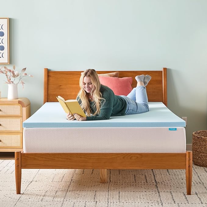 LINENSPA Memory Foam Mattress Topper - 2 Inch Gel Infused Memory Foam - Plush Feel - Cooling and Pressure Relieving - CertiPUR Certified - Dorm Room Essentials - Twin Size