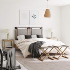 Nathan James Harlow Modern Wall Mount Hanging Headboard, Queen, Gray with Brown Faux Leather Straps