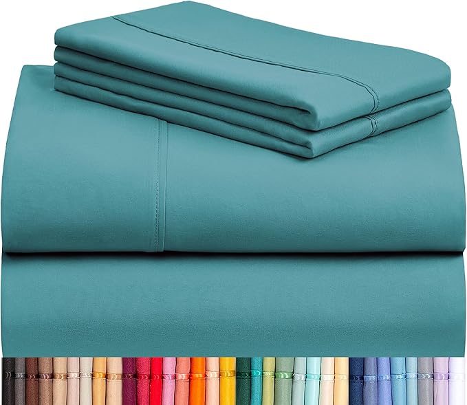 LuxClub 4 PC Full Sheet Set, Breathable Luxury Bed Sheets, Deep Pockets Wrinkle Free Cooling Bed Sheets Machine Washable Hotel Bedding Silky Soft - Teal Full