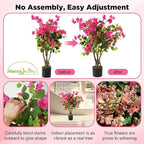 2 Pack Artificial Bougainvillea Tree, 3FT Faux Silk Floral Tree Bougainvillea Plant with Flowers in Plastic Pot for Home Office Garden Indoor Outdoor Decor
