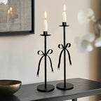 Black Taper Candle Holder Set of 2-Metal Bow Candle Sticks Holder Decor,Modern Tall Candle Holder,Decorative Candlesticks for Fireplace, Wedding, Holiday & Christmas