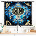 Tree of Life Curtains, Vikings Celtic Nordic Life Tree Scandinavian Aesthetic Mythology Blue Window Drapery Treatments for Bedroom Living Room Bathroom 2 Panels, 55x39 Inch