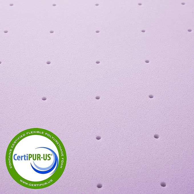 Mellow 2 Inch Ventilated Memory Foam Mattress Topper, Soothing Lavender Infusion, CertiPUR-US Certified, Full