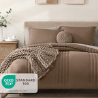 Monbix Oversized Queen Comforter Set - 7 Pieces Brown Bed in a Bag Queen Bedding Sets with Comforters, All Seasons Down Alternative Comforter Bed Set with Sheets,Pillowcases & Shams
