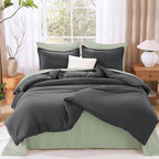 Litanika Grey Comforter Queen Size Set, Dark Gray Lightweight Plain Bedding Comforters Sets, All Season Fluffy Bed Set (90x90In Comforter & 2 Pillowcases)