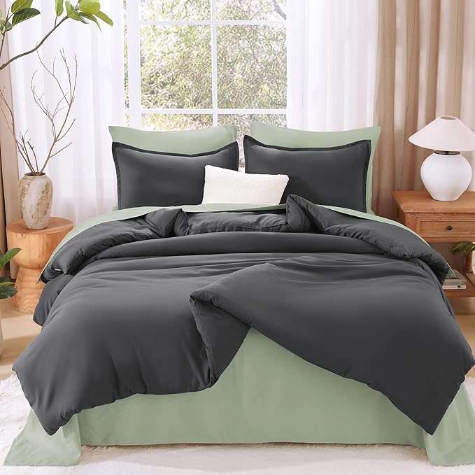 Litanika Oversized King Comforters Dark Grey Super King Size, 3 Pieces Lightweight Solid Bedding Comforter Set, All Season Fluffy Bed Set (120x120In Comforter & 2 Pillowcases)