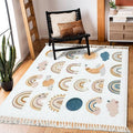 Boho Rug Hand Drawn Cute Rainbows Moon Sun Scandinavian Chic Area Washable Hallway Runner Meditation Mat Minimalist Home Decor for Living Room Bedroom Nursery Playroom Classroom, 3'x5
