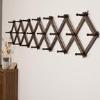 SKOLOO Accordion Wall Hanger with 22 Hooks, Modern Expandable Coat Rack Hat Rack for Wall, Solid Wooden, Walnut Color