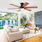 Ceiling Fans with Lights- 52" Low Profile Indoor Ceiling Fan with Light and Remote/APP Control, Flush Mount, 6 Blade, LED Dimmable DC Reversible Modern Ceiling Fan for Bedroom（Brown）