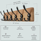 Dseap Coat Rack Wall Mounted - 24" Long 6 Tri Hooks, Heavy Duty Wooden Wall Coat Hanger Coat Hook for Clothes Hat Jacket Clothing, Weathered Yellow and Black