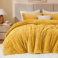 BEDELITE Fleece California King Comforter Set -Super Soft & Warm Fluffy Mustard Yellow Bedding, Luxury Fuzzy Heavy Bed Set for Winter with 2 Pillow Cases