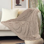 Tuddrom Decorative Extra Soft Faux Fur Throw Blanket 50"x60",Solid Reversible Fuzzy Lightweight Long Hair Shaggy Blanket,Fluffy Cozy Plush Fleece Comfy Microfiber Blanket for Couch Sofa Bed,Khaki