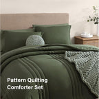 Monbix King Size Comforter Set - 7 Pieces Bed in a Bag King, Olive Green Bedding Sets with Comforter, All Seasons Down Alternative Comforter Bed Set with Sheets, Pillowcases & Shams