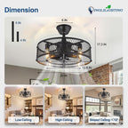 DLLT Caged Ceiling Fan with Light: 20" Farmhouse Fandelier with Light and Remote - Black Rustic Chandelier with Fan for Bedroon Kitchen Living Dining Room
