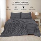 RUVANTI Flannel Sheets Queen Size - 100% Cotton Double Brushed Bed Sheets, Deep Pockets 16 Inches Queen Sheet Set, All Seasons Breathable & Extra Soft - Warm & Cozy, 4 Piece, Pinn Stripe