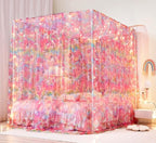 Mengersi Unicorn Bed Canopy for Girls Canopy Bed Curtains with Lights-Canopy for Bed - Bed Netting Canopy for Girls,Princess Canopy for Girls Room Decor,Twin Size