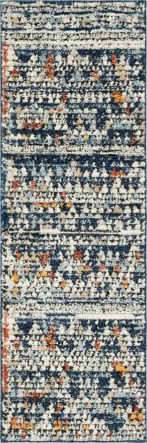 Rugs.com Morocco Collection Rug – 6 Ft Runner Navy Blue High-Pile Rug Perfect for Hallways, Entryways