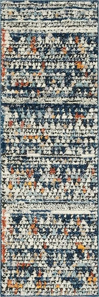 Rugs.com Morocco Collection Rug – 6 Ft Runner Navy Blue High-Pile Rug Perfect for Hallways, Entryways