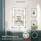 Keonjinn LED Mirror for Bathoom 20 x 28 Inch, Bathroom Mirror with Front Lights, Shatter-Proof Tempered Glass, UL-Listed LED Driver, Anti-Fog, Dimmale 6000K, Easy Installation(Horizontal/Vertical)