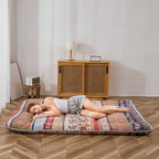 MAXYOYO Bohemian Retro Floor Mattress Vintage Floral Japanese Futon Mattress Roll Up Thicken Sleeping Bed Portable Camping Mattress Floor Lounger Couch Bed Mattress Pad Queen
