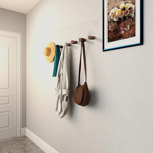12 Pack Wood Wall Hooks, Natural Wooden Coat Hooks Wall Mounted, Handmade Rustic Hat Hooks Heavy Duty Entryway Wall Hangers for Hanging Towels, Clothes, Bags