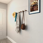Wood Wall Hooks 6 Pack, Natural Wooden Coat Hooks Wall Mounted, Handmade Rustic Hat Hooks Heavy Duty Entryway Wall Hangers for Hanging Towels, Clothes, Bags (Black Walnut Wood)