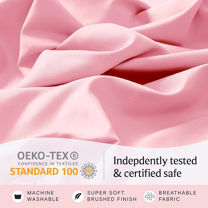 LuxClub 4 PC Sheet Set Bed Sheets Deep Pockets 16" Eco Friendly Wrinkle Free Cooling Machine Washable Hotel Bedding Silky Soft - Baby Pink Queen