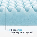 Mellow 4 Inch 5-Zone Memory Foam Mattress Topper, Cooling Gel Infusion, Dorm Essentials, Twin XL Blue