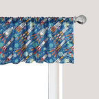 Ambesonne Spaceship Window Valance Pack of 2, Hand-Drawn Cartoon Spaceships Planets and Stars Outer Space Exploration Theme, Rod Pocket Curtain Valances for Kitchen Bedroom, 42" X 12", Violet Blue