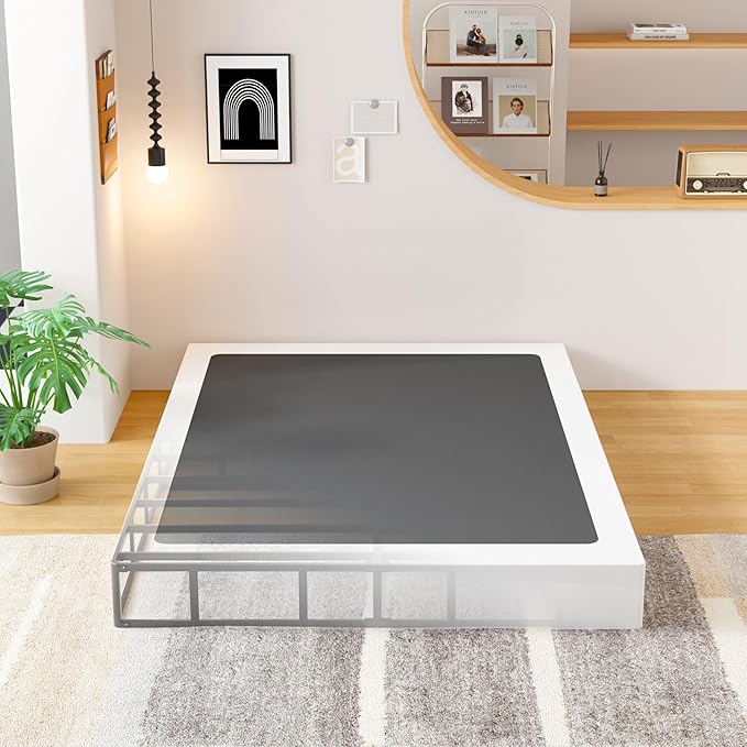 EMODA 8 Inch Full Size Box Spring Bed Base, 3000 LBS Heavy Duty Metal Mattress Foundation with Fabric Cover, Easy Assembly, Black