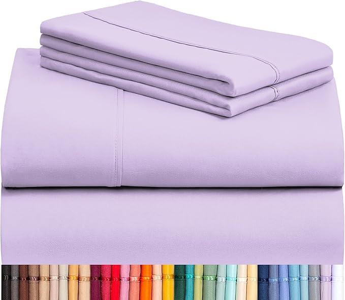 LuxClub 4 PC King Sheet Set, Breathable Luxury Bed Sheets, Deep Pockets Wrinkle Free Cooling Bed Sheets Machine Washable Hotel Bedding Silky Soft - Lavender King