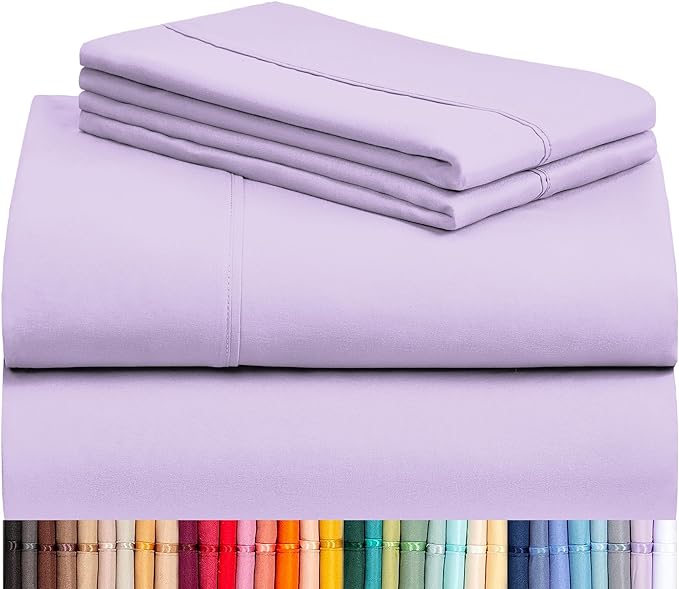 LuxClub Twin XL Sheets - Soft Twin Bed Sheets for-Boys-and-Girls-3 PC Deep Pockets Wrinkle Free-Kids-Fitted Sheets Machine Washable Hotel Bedding Silky Soft - Lavender Twin XL