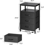 Huuger Nightstands Set of 2, 27.6 Inch End Tables with Charging Station, Bed Side Tables with Fabric Drawers, USB-C Port and Outlet, Night Stands for Bedroom, Black