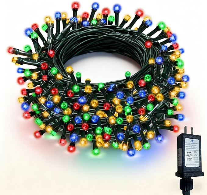 RPGT Christmas Tree Light 200 LEDs 73ft Green Cable Wire Fairy String Twinkle Lights Plug in 12 Modes for Xmas Party, Indoor,Outdoor, Garden, Wedding, Home Decoration (Multi Color)