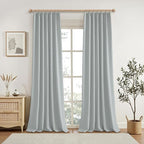 KangBang Pinch Pleated Grey Blackout Curtains 102 Inches Long, Linen Textured Noise Blocking Curtains for Living Room, Elegant Pleat Modern Drapes with Hooks,42" W x 102" L, Fog Grey,2 Panels