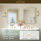 TETOTE 24 x 30 Gold Bathroom Mirror Brushed Gold Metal Framed Vanity Mirror, Tempered Glass, Wall Mounted for Bathroom, Entryway, Bedroom, Living Room(Horizontal/Vertical)