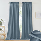 RYB HOME Linen Sheer Curtains 102 inches Long for Living Room Bedroom, Vertical Boho Rustic Home Decor Privacy Semi Sheer for Kids Room, W 52 x L 102 inches, Stone Blue, 2 Panels Set