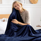 Exclusivo Mezcla Fleece Blanket Queen Size for Bed, Super Soft and Warm, All Season Use, Cozy, Plush, Lightweight, 90x90 Inches, Navy Blue