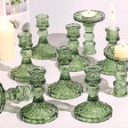 Glass Candle Holder Set of 12, Green Taper Candle Holders Bulk, Vintage Candlestick Holders, Candle Stick Holder for Table Centerpieces, Wedding, Festival & Home Decor