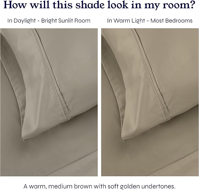 California Design Den Full Size Bed Sheets Set - Soft 400 Thread Count Sateen, Natural 100% Cotton Sheets with Deep Pockets, Breathable, Cooling and Durable Bedding Set - Taupe