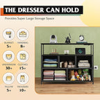 WLIVE Black Dresser for Bedroom, 5 Drawer Dressers with Charging Station, Fabric Chest of Drawers with Open Shelves, Storage Dresser for Living Room, Closet, Entryway