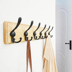 Dseap Coat Rack Wall Mounted - 24" Long 6 Tri Hooks, Heavy Duty Wooden Wall Coat Hanger Coat Hook for Clothes Hat Jacket Clothing, Weathered Light Natural and Black