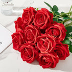 Serwalin 20Pcs Artificial Bright Red Roses, 4''Big Velvet Flower Head Fake Roses, Real Touch Silk Roses, Long Stems Realistic Roses Bouquet for Wedding Table Centerpiece and Home Decor