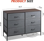 WLIVE Dresser for Bedroom with 6 Drawers, Wide Fabric Dresser TV Stand for 50 Inches TV with Metal Frame, Wooden Top, Fabric Storage Organizer for Livingroom, Hallway, Dark Gray