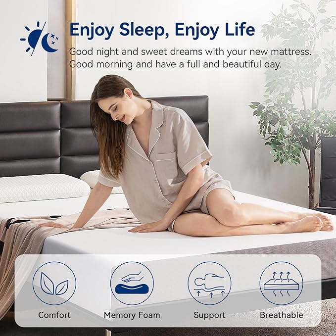 Amazon Basics Memory Foam Mattress, Medium Firm, 10 Inch, Queen, White/Grey